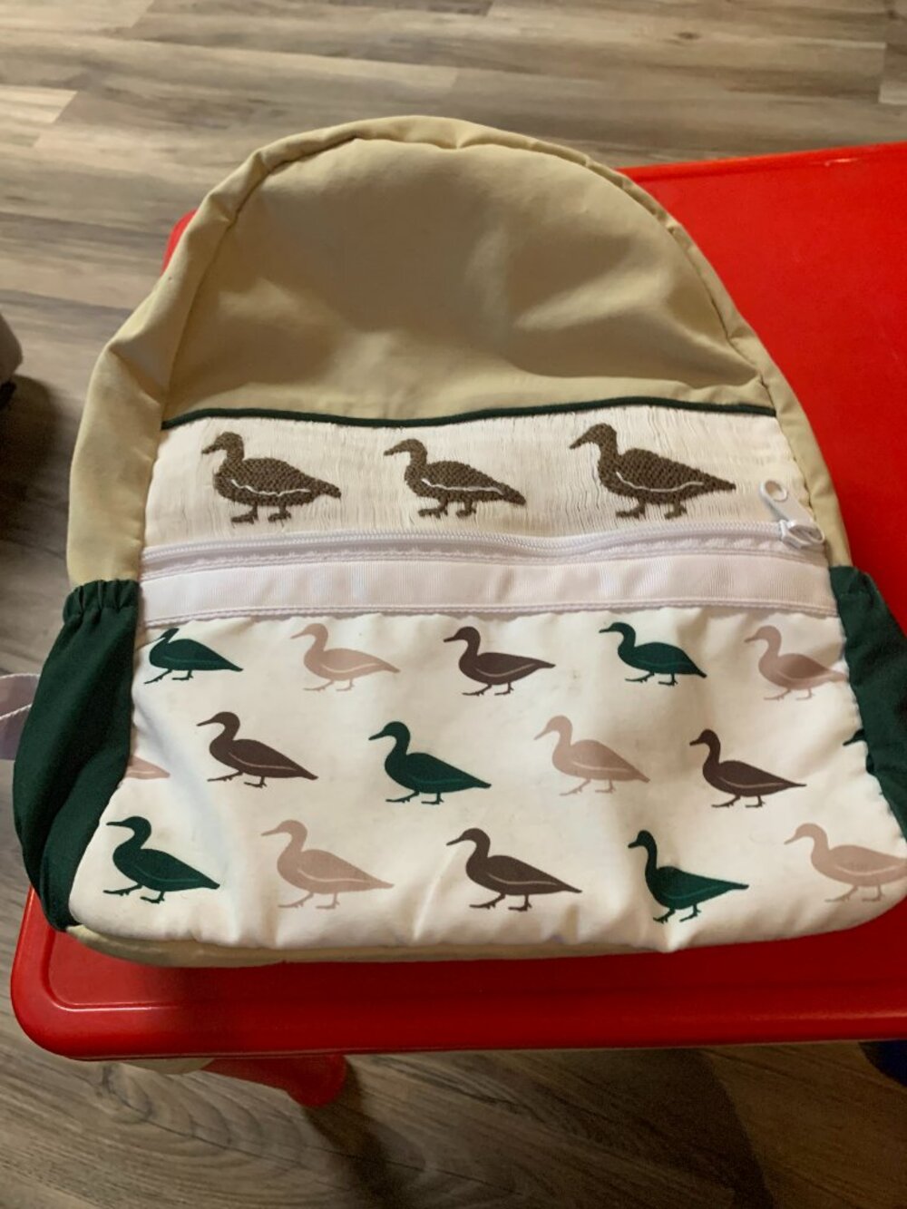 Pre-K or Kindergarten Backpack with ducks Design on Smocked Front